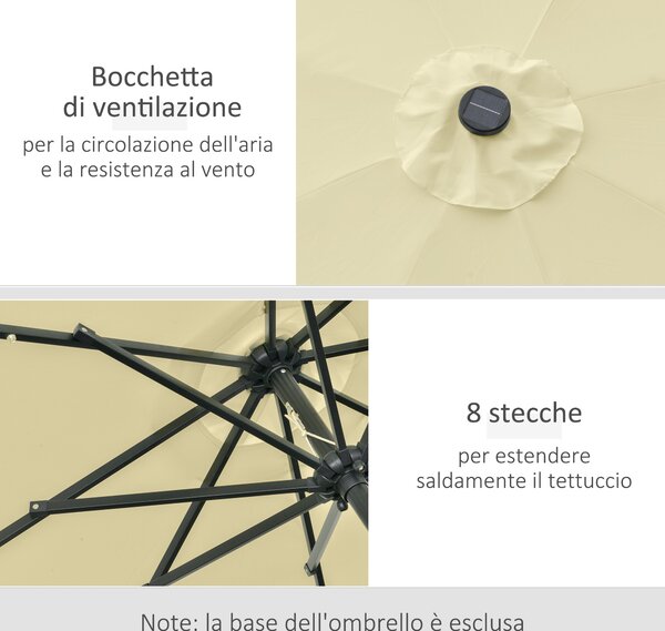 Outsunny Ombrellone da Giardino Inclinabile Ø265 cm con 32 Luci LED Solari e Manovella, Beige | Aosom Italy