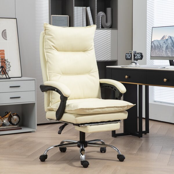 Vinsetto Sedia Ufficio Ergonomica Sedia Scrivania Reclinabile, Poggiapiedi, Beige | Aosom Italy