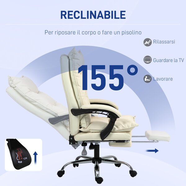 Vinsetto Sedia Ufficio Ergonomica Sedia Scrivania Reclinabile, Poggiapiedi, Beige | Aosom Italy