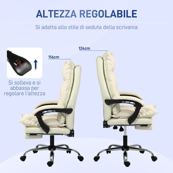 Vinsetto Sedia Ufficio Ergonomica Sedia Scrivania Reclinabile, Poggiapiedi, Beige | Aosom Italy