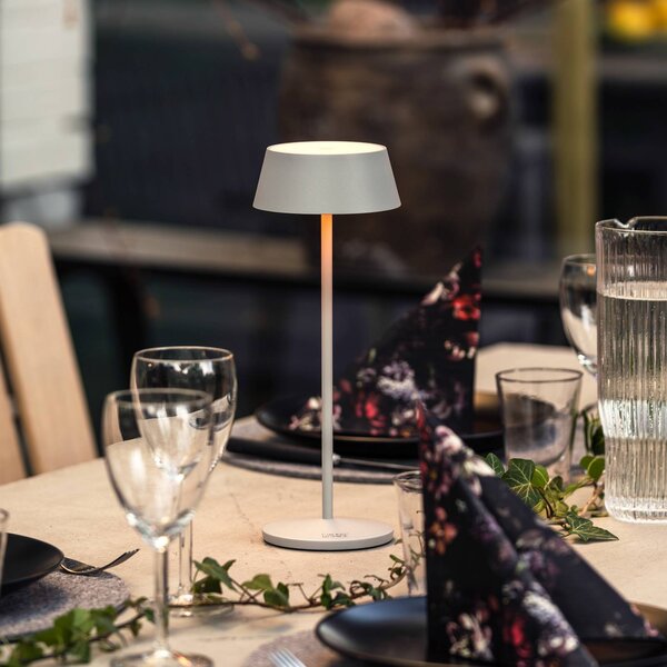 Konstsmide Lampada LED da tavolo ricaricabile Menton, grigia, altezza 27 cm, IP54, USB dimmerabile, Alluminio / Grigio / Zincato, Soggiorno / Sala da pranzo, Alluminio, Moderno