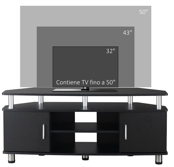 HOMCOM Mobile per TV moderno con 2 armadi scaffale vassoio tappettini antiscivoli gambe in acciaio inossidabile in legno per soggiorno nero|Aosom