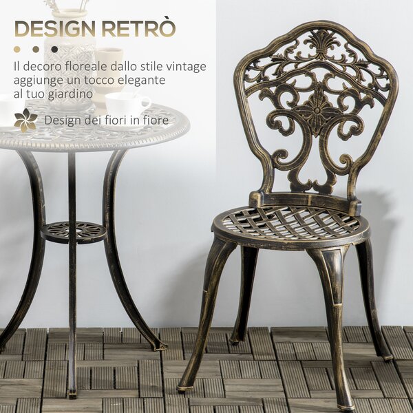 Outsunny Set Bistrò da Giardino 3 Pezzi con 2 Sedie da Giardino e Tavolino Rotondo con Foro per Ombrellone, Set Tavolo e Sedie da Giardino in Alluminio, per Patio, Cortile, Esterno, Bronzo | Aosom Italy