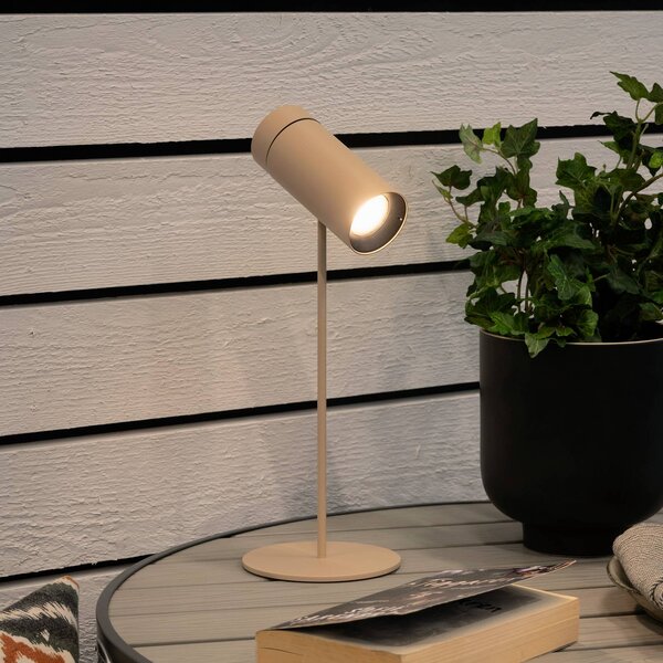 Konstsmide Lampada da tavolo LED ricaricabile Multi, color sabbia, altezza 30 cm, IP54 dimmerabile, Crema / Ambra, Soggiorno / Sala da pranzo, Alluminio, Moderno