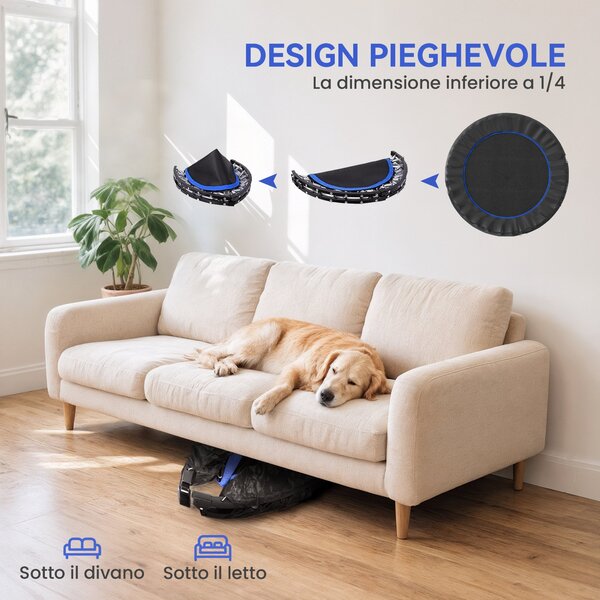 HOMCOM Mini Trampolino Fitness Ø114 cm Pieghevole con Manubrio Regolabile in Altezza, Blu e Nero | Aosom Italy