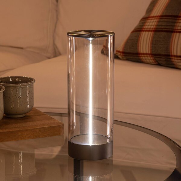 Konstsmide Lampada da tavolo LED ricaricabile Edison, altezza 24 cm, grigio/trasparente, dimmerabile, Chiaro / Trasparente, Soggiorno / Sala da pranzo, Plastica, Moderno