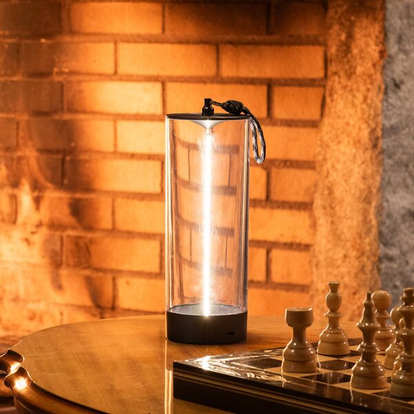 Konstsmide Lampada da tavolo LED ricaricabile Edison, altezza 24 cm, grigio/trasparente, dimmerabile, Chiaro / Trasparente, Soggiorno / Sala da pranzo, Plastica, Moderno