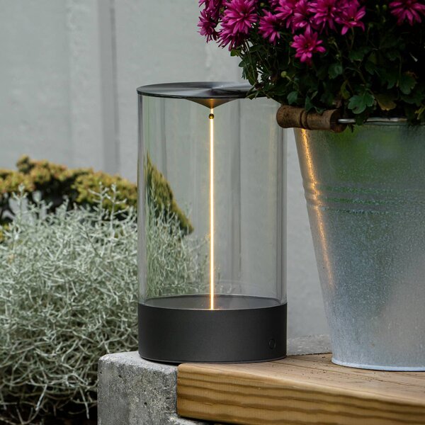 Konstsmide Lampada da tavolo LED ricaricabile Edison, altezza 23 cm, grigio/trasparente, dimmerabile, Chiaro / Trasparente, Soggiorno / Sala da pranzo, Plastica, Moderno
