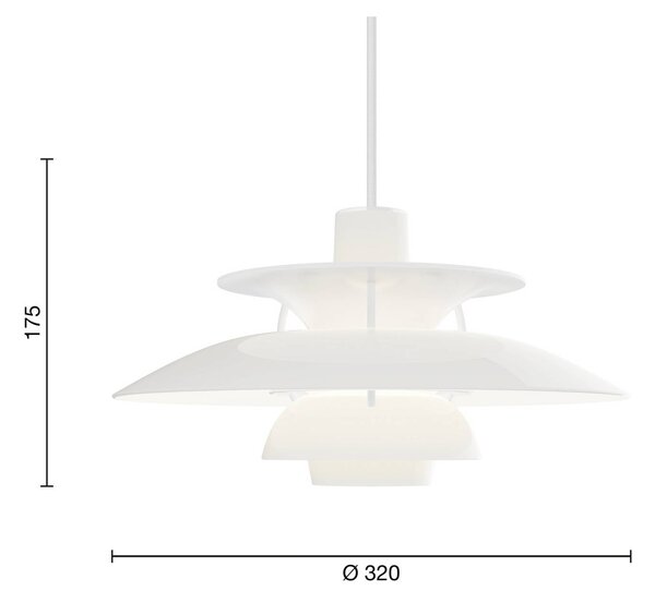 Louis Poulsen Lampada a sospensione PH 5 320, dimmerabile, Bianco / Opale, Soggiorno / Sala da pranzo, Plastica, Design, Lampada a sospensione
