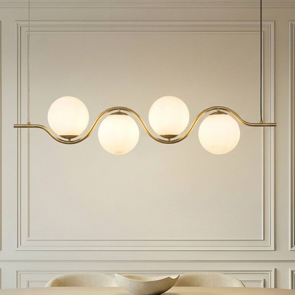 Lampada a sospensione Isandro Lucande, dimmerabile, Bianco / Opale, Soggiorno / Sala da pranzo, Vetro, Design, Lampada a sospensione