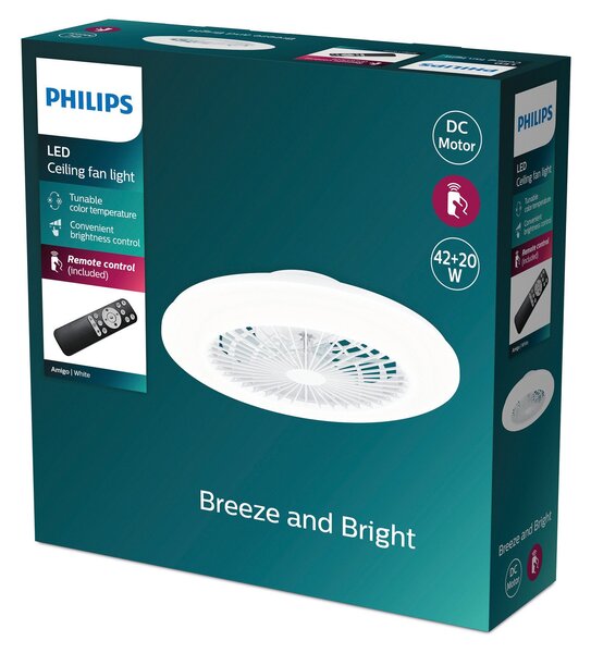 Ventilatore da soffitto LED Amigo bianco lucido 49 cm CCT - Philips Philips, Amigo, dimmerabile, Bianco, Soggiorno, Plastica, Moderno