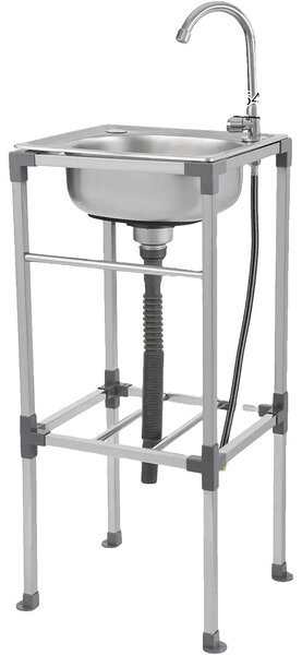 Lavabo, design autoportante, rubinetto per acqua fredda, argento
