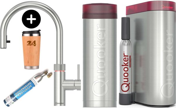 "QUOOKER FLEX bocca estraibile in acciaio inox VAQ PRO3 con CUBE 2 (3XRVSCUBE) 100°C Rubinetto per acqua bollente con sistema di acqua potabile Incl. tazza termica Spülenshop24