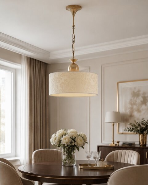 Brilagi - Lampadario a catena SAPHIRE 1xE27/15W/230V crema/oro/patina