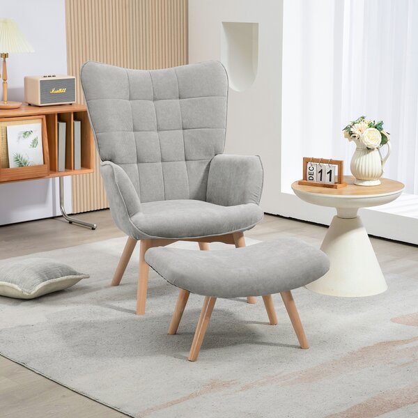 HOMCOM Poltrona Relax con Pouf Poggiapiedi in Velluto a Costine con Schienale Alto e Braccioli, Grigio | Aosom Italy