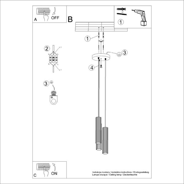 Lampada a Sospensione 3xGU10 in Alluminio KARBON 3P