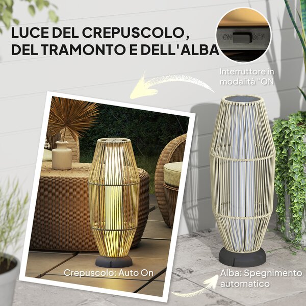 Outsunny Lampada Solare da Giardino con Illuminazione LED, in PE, Rattan e Acciaio, Ø26x72 cm, Grigio | Aosom Italy