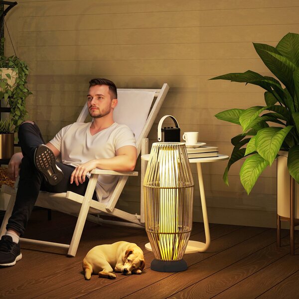 Outsunny Lampada Solare da Giardino con Illuminazione LED, in PE, Rattan e Acciaio, Ø26x72 cm, Grigio | Aosom Italy