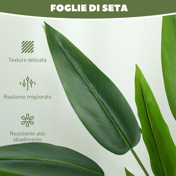 HOMCOM Pianta Artificiale Verde di Uccello del Paradiso da 20 Foglie di 140 cm con Vaso, in PE, PEVA e PP | Aosom Italy
