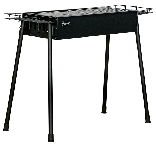 Barbecue a Carbonella 94x39x70 cm 2 Griglie e Cestini Laterali in Acciaio e Metallo Nero