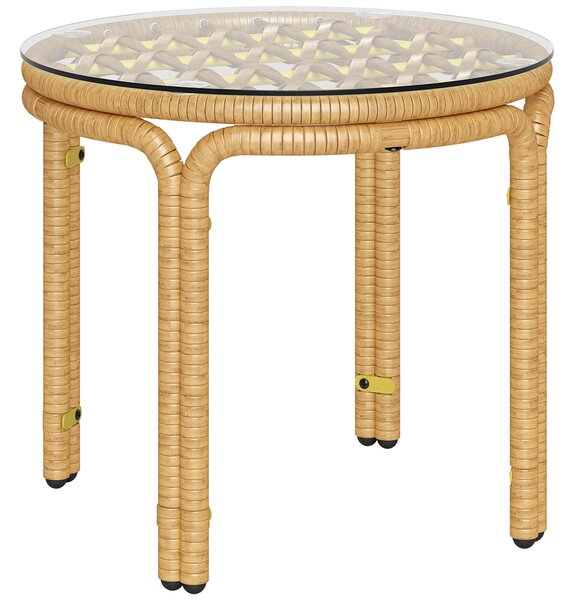 Tavolino da Giardino in Stile Boho Chic Ø50x44 cm in Rattan e Vetro Giallo