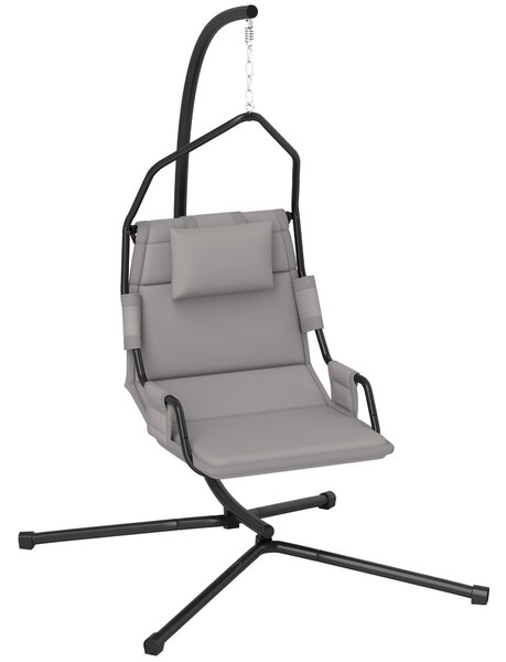 Amaca a Dondolo 118x98x192 cm Imbottita con Cuscino in Acciaio e Poliestere Grigio e Nero