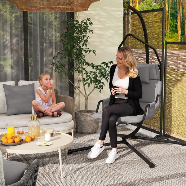 Amaca a Dondolo 118x98x192 cm Imbottita con Cuscino in Acciaio e Poliestere Grigio e Nero