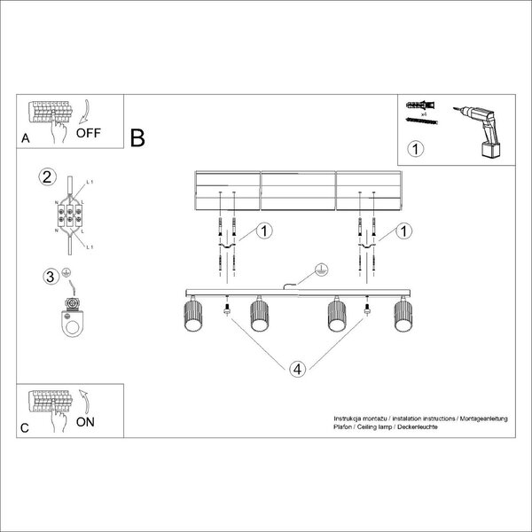 Plafoniera da soffitto 4xGU10 in Alluminio KARBON 4L