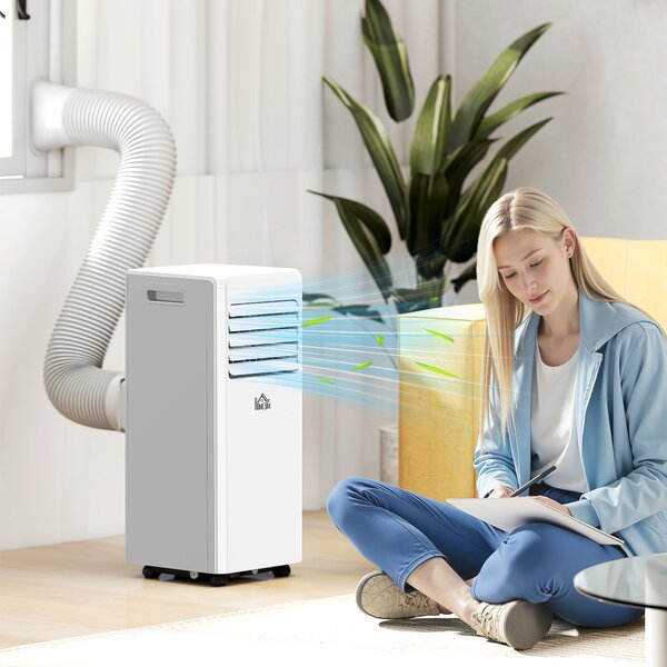 Condizionatore Portatile 3 in 1 con Deumidificatore 29,2x32x71 cm Timer 24 Ore e Telecomando in Plastica ABS Bianco