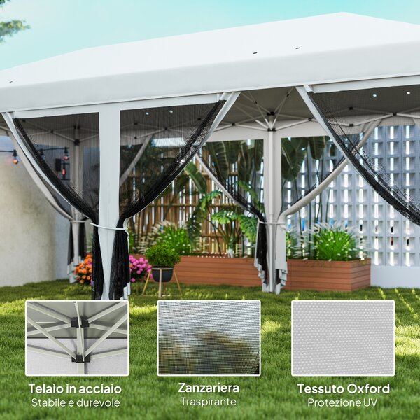 Outsunny Gazebo Pieghevole da Giardino con Zanzariera e Borsa di Trasporto, 585x295x270 cm, Bianco Crema | Aosom Italy