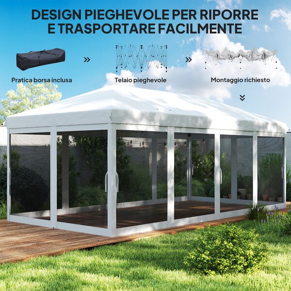 Outsunny Gazebo Pieghevole da Giardino con Zanzariera e Borsa di Trasporto, 585x295x270 cm, Bianco Crema | Aosom Italy