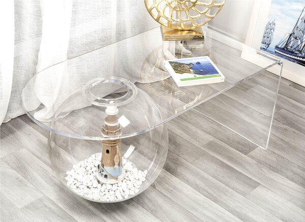 Tavolino, Ponte contenitore. In plexiglass con ripiano , BOOLLA Dimensioni 90x48x h 41 cm, Corpo trasparente bolla trasparente