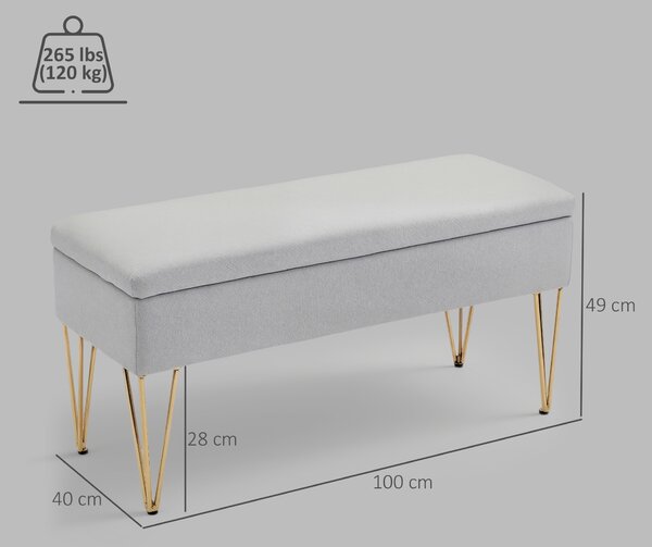 HOMCOM Panca Fondo Letto con Contenitore in Tessuto e Gambe in Acciaio, 100x40x49 cm, Grigio Chiaro | Aosom Italy