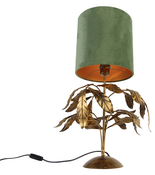 Lampada da tavolo vintage oro antico con paralume verde - Tiglio