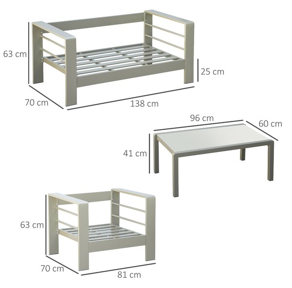 Outsunny Set giardino 4 pezzi con Divanetto 2 Poltrone e Tavolino con Cuscini Sfoderabili Oro|Aosom