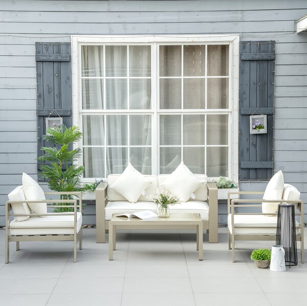 Outsunny Set giardino 4 pezzi con Divanetto 2 Poltrone e Tavolino con Cuscini Sfoderabili Oro|Aosom