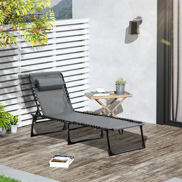 Outsunny Sdraio da Giardino Pieghevole con Schienale Reclinabile su 5 Posizioni e Cuscino, 185x58x30cm, Grigio | Aosom Italy