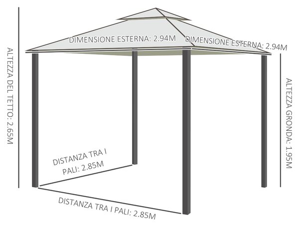 Outsunny Tenda Gazebo da Giardino con Zanzariera, Struttura in Metallo Copertura in Poliestere, 294x294cm, Beige