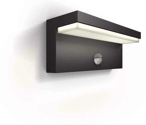 Philips LED applique da esterno Bustan UE, sensore, 4.000 K, Nero, Alluminio, Moderno