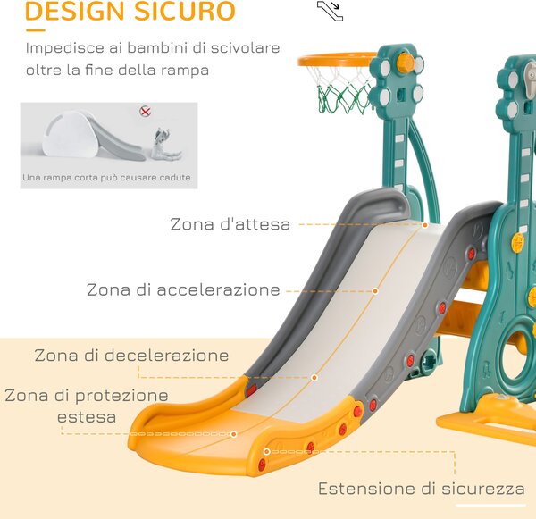 HOMCOM Scivolo per Bambini 18 Mesi-3 Anni con Altalena Regolabile e Canestro in HDPE Multicolore 152x149x107cm|Aosom