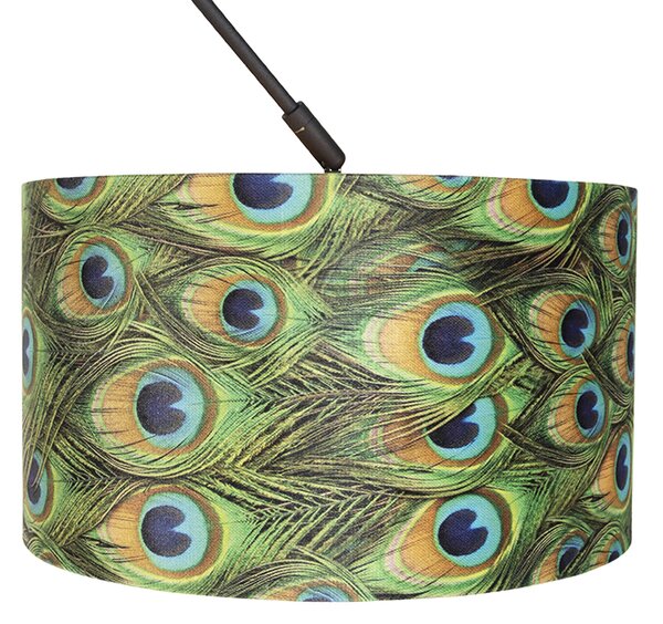 Lampadario nero con paralume in velluto pavone con oro 35 cm - Blitz