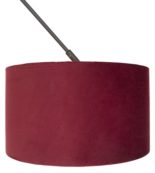 Lampada a sospensione nera con paralume in velluto rosso con oro 35 cm - Blitz