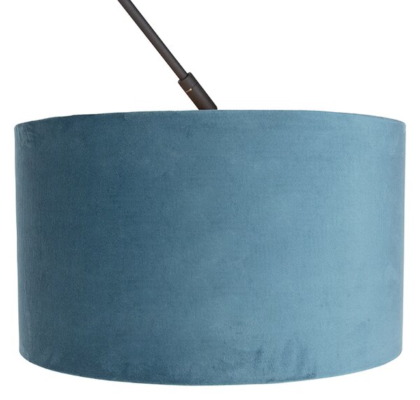 Lampada a sospensione nera con paralume in velluto blu con oro 35 cm - Blitz
