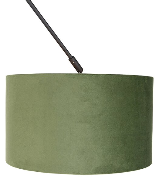 Lampada a sospensione nera con paralume in velluto verde con oro 35 cm - Blitz