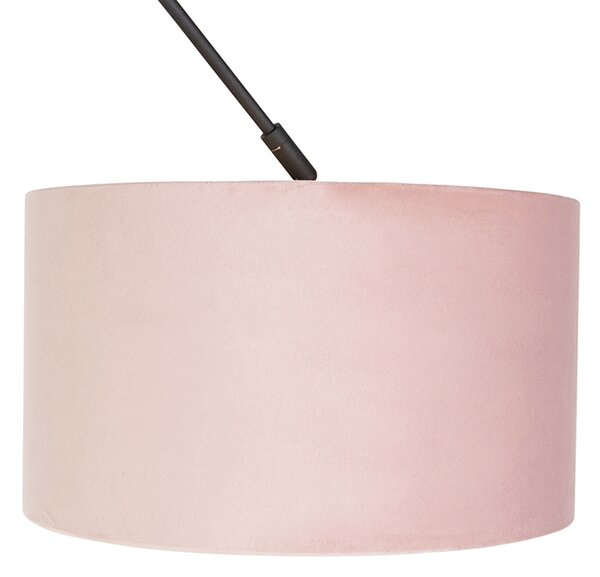 Lampada a sospensione nera con paralume in velluto rosa antico con oro 35 cm - Blitz