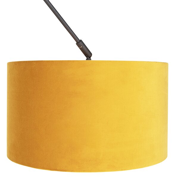 Lampada a sospensione nera con paralume in velluto ocra con oro 35 cm - Blitz