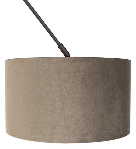 Lampada a sospensione nera con paralume in velluto color tortora con oro 35 cm - Blitz