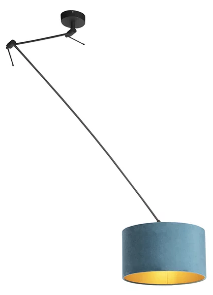 Lampada a sospensione nera con paralume in velluto blu con oro 35 cm - Blitz