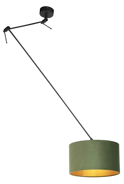 Lampada a sospensione nera con paralume in velluto verde con oro 35 cm - Blitz