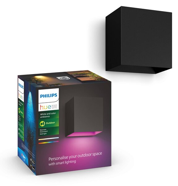 Philips Hue applique da esterni LED Resonate, nera, RGBW, IP44 dimmerabile, Nero, Alluminio, Moderno